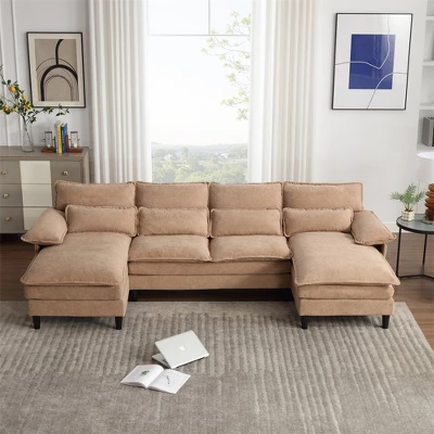 4 Seater U Shaped Modular Sectional Sofa Couch For Living Room, Corner Sofa With 4pcs Waist Pillows 7 4 Seater U Shaped Modular Sectional Sofa Couch For Living Room, Corner Sofa With 4pcs Waist Pillows - Image 5