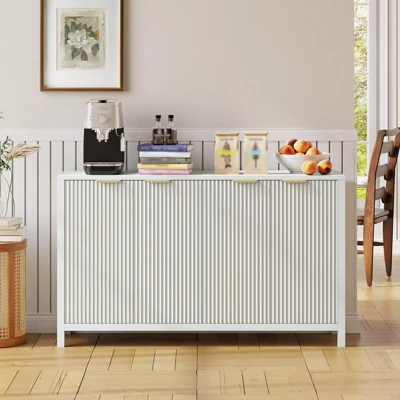 55" Modern Fluted Sideboard Buffet Cabinet With Storage, Wood Coffee Bar Buffet Table With 4 Doors & Adjustable Shelves 8 55" Modern Fluted Sideboard Buffet Cabinet With Storage, Wood Coffee Bar Buffet Table With 4 Doors & Adjustable Shelves - Image 6