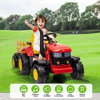 12V Kids Ride-On Tractor With Remote Control, Battery Powered Tractor Car Toy With Detachable Trailer, Music, Perfect For Boys & Girls, Red 4 12V Kids Ride-On Tractor With Remote Control, Battery Powered Tractor Car Toy With Detachable Trailer, Music, Perfect For Boys & Girls, Red - Image 2