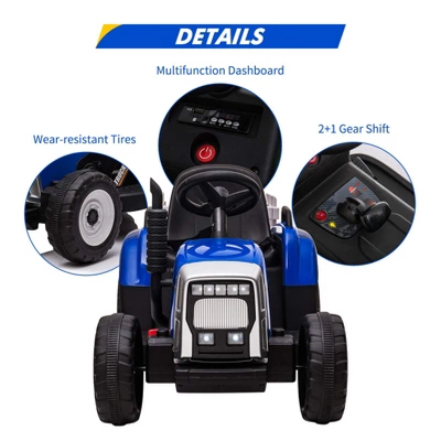 12V Kids Battery Powered Electric Tractor With Trailer, Toddler Ride On Car, RC, 7-LED Headlights/ 2+1 Gear Shif, For Kids 3 12V Kids Battery Powered Electric Tractor With Trailer, Toddler Ride On Car, RC, 7-LED Headlights/ 2+1 Gear Shif, For Kids