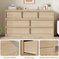 Garvee 7 Drawer Dresser For Bedroom, Natural Double Dresser Organizer With Concave Handles, Modern Chest Of Drawers For Bedroom, Living Room, Nursery -Garvee GUEST 4cad6056 a976 4177 9f54 9ace8982d4db