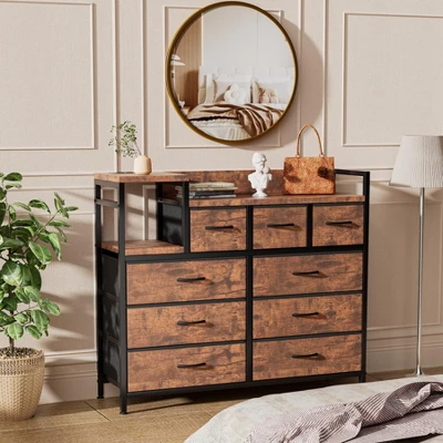 Dresser TV Stand With Power Outlet, Bedroom Dresser With 9 Drawers, Chest Of Drawers, Steel Frame Storage Closet For Living Room Hallway 11 Dresser TV Stand With Power Outlet, Bedroom Dresser With 9 Drawers, Chest Of Drawers, Steel Frame Storage Closet For Living Room Hallway - Image 9