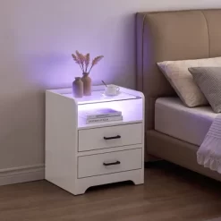 Garvee Bedside Table With 2 Drawers, LED Nightstand Wooden Cabinet Unit With Lights For Bedroom, Living Room, White 12 Garvee Bedside Table With 2 Drawers, LED Nightstand Wooden Cabinet Unit With Lights For Bedroom, Living Room, White -Garvee GUEST 4cc6898c fc99 4008 915c 4aabd9219447
