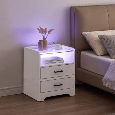 Garvee Bedside Table With 2 Drawers, LED Nightstand Wooden Cabinet Unit With Lights For Bedroom, Living Room, White 5 Garvee Bedside Table With 2 Drawers, LED Nightstand Wooden Cabinet Unit With Lights For Bedroom, Living Room, White - Image 3