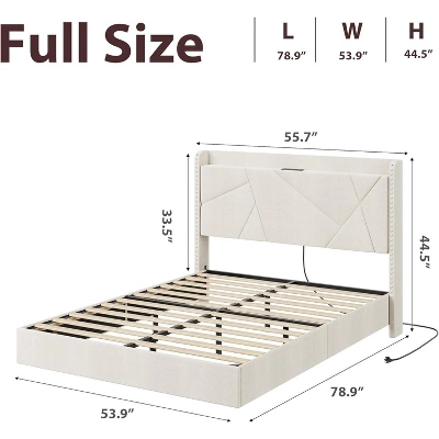 Full/Queen Size Floating Bed Frame With RGB LED Lights & Charging Station - Upholstered Suspended Bed, Storage Headboard, No Box Spring Needed 4 Full/Queen Size Floating Bed Frame With RGB LED Lights & Charging Station - Upholstered Suspended Bed, Storage Headboard, No Box Spring Needed - Image 2