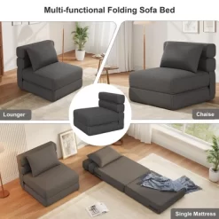 Folding Sofa Bed, Single Sleeper Chair With Memory Foam, Linen Fabric Convertible Couch, Foldable Floor Sofa For Living Room, Bedroom -Garvee GUEST 4d25ebc5 baf7 4ac8 a015 3f062f29fb29