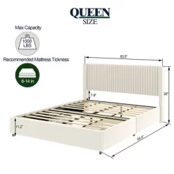 Queen Size Platform Bed Frame, 2-Drawer Storage Bed Frame Queen Size Velvet Upholstered Wingback Platform Bed, With Headboard, No Box Spring Needed -Garvee GUEST 4d2f9e77 d4d8 4cd3 a09a 5b6ca2c090ac