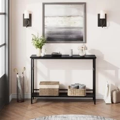 Entryway Table, Console Tables With Storage, 39.3”Rustic Sofa Table With Adjustable Shelf