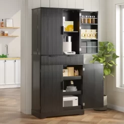72" Fluted Kitchen Pantry Cabinet, Freestanding Cupboard Storage Cabinet With Drawers, Coffee Bar Cabinet For Living Room Hallway -Garvee GUEST 4d6f7bc7 2656 42dd b5c2 17c5078a64e6