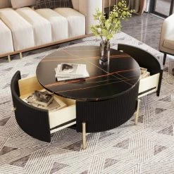 31.5" Modern Round Coffee Table, Accent Table With Marble Pattern Tabletop, Center Sofa Table For Living Room Apartment Office Balcony -Garvee GUEST 4da50b5d 2e85 44ce a93c 4b1c644a875e