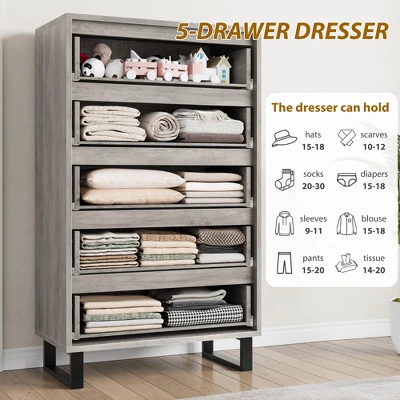 Freestanding Elegant Tall Storage Dressers With 5 Ample Drawer Space 8 Freestanding Elegant Tall Storage Dressers With 5 Ample Drawer Space - Image 6