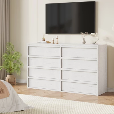 Garvee 8 Drawer Dresser For Bedroom, 54" White Double Dresser Organizer With Concave Handle, Modern Chest Of Drawer For Bedroom Living Room Nursery 4 Garvee 8 Drawer Dresser For Bedroom, 54" White Double Dresser Organizer With Concave Handle, Modern Chest Of Drawer For Bedroom Living Room Nursery - Image 2