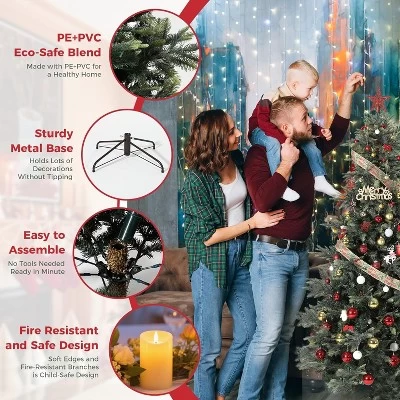 Pre-Lit Artificial Christmas Tree, Spruce Xmas Tree With Thick PE & PVC Branches, UL Listed Warm White Lights, Fire-Resistant, Home, Office 7 Pre-Lit Artificial Christmas Tree, Spruce Xmas Tree With Thick PE & PVC Branches, UL Listed Warm White Lights, Fire-Resistant, Home, Office - Image 5