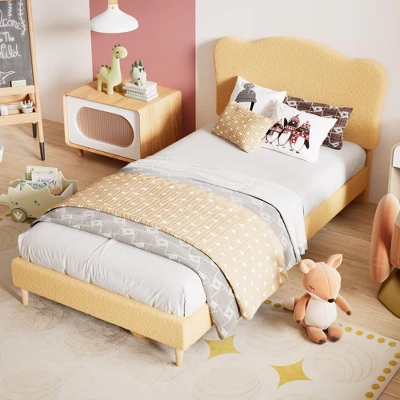 Bed Frame For Kids With Scallop Headboard, Cute Velvet Twin Bed For Girls, Boys, Sturdy Platform Bed, No Box Spring Needed, Wooden Slats, Noise Free 14 Bed Frame For Kids With Scallop Headboard, Cute Velvet Twin Bed For Girls, Boys, Sturdy Platform Bed, No Box Spring Needed, Wooden Slats, Noise Free - Image 12