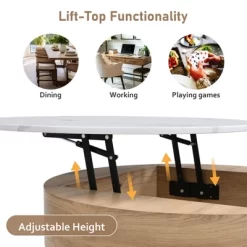 Lift Top Coffee Table With 3 Ottoman, Modern Round Center Table With Hidden Storage, Wood Cocktail Table For Living Room Bedroom Office -Garvee GUEST 4ebbe838 8c83 4a0d 93e9 63f770134350