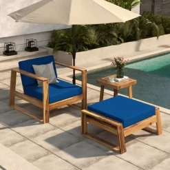 Outdoor Chaise Lounge Chair Set Of 3, Acacia Wood Conversation Set With Coffee Table, Pool Sunbathing Recliner With Ottoman For Porch Backyard 19 Outdoor Chaise Lounge Chair Set Of 3, Acacia Wood Conversation Set With Coffee Table, Pool Sunbathing Recliner With Ottoman For Porch Backyard -Garvee GUEST 4ee66769 c9cb 4f90 ad2b d9ae3bbc3aad