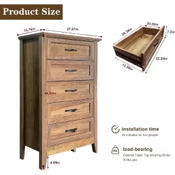 Chest Of Dresser, Wood Vintage Dresser 5 Drawer, Tall Dressers For Closet, Dressers For Storage Organizer, For Closet Living Room, Kids Bedroom 11 Chest Of Dresser, Wood Vintage Dresser 5 Drawer, Tall Dressers For Closet, Dressers For Storage Organizer, For Closet Living Room, Kids Bedroom -Garvee GUEST 4f383e87 b82c 48db afbb af079f8386e4