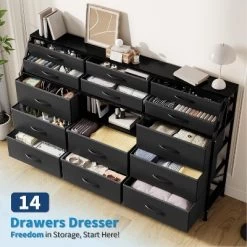 Dresser For Bedroom With 14 Drawers, 55" W Dresser With Side Pocket, Fabric Dressers & Chests Of Drawers With Shelves -Garvee GUEST 4f5dedbd 20f2 4b80 937b e762153e635e