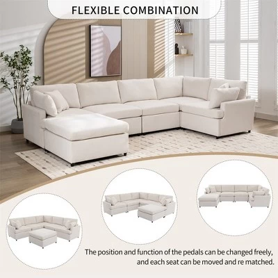 6-Seat Sectional Sofa Couch With Removable Ottoman, U-Shaped Upholstered Couch With Legs, Reversible Chaise Sleeper Sofa Bed For Living Room 5 6-Seat Sectional Sofa Couch With Removable Ottoman, U-Shaped Upholstered Couch With Legs, Reversible Chaise Sleeper Sofa Bed For Living Room - Image 3