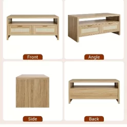 Garvee Rattan Coffee Table With 2 Drawers, Wooden Coffee Table With Open Storage, Oak -Garvee GUEST 4fa3d7b0 439e 4d3a ad8f fbe8429d5407