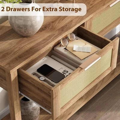 Whizmax Entryway Table, Console Table With Rattan 2 Drawers, Wood Sofa Table With Storage, Boho Console Table For Living Room Entryway 6 Whizmax Entryway Table, Console Table With Rattan 2 Drawers, Wood Sofa Table With Storage, Boho Console Table For Living Room Entryway - Image 4