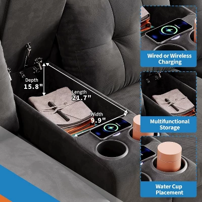 115" Faux Leather 4-Seat Sectional Sofa, Middle Table With Cup Holders, Deep Cushions, Side Organizer, For Apartment Or Small Space 4 115" Faux Leather 4-Seat Sectional Sofa, Middle Table With Cup Holders, Deep Cushions, Side Organizer, For Apartment Or Small Space - Image 2