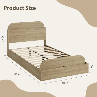 Twin Kids Bed Frame With Storage Headboard & Footboard - Low Profile Wood Platform Bed, Sturdy Wood Slats, No Box Spring Needed 4 Twin Kids Bed Frame With Storage Headboard & Footboard - Low Profile Wood Platform Bed, Sturdy Wood Slats, No Box Spring Needed - Image 2