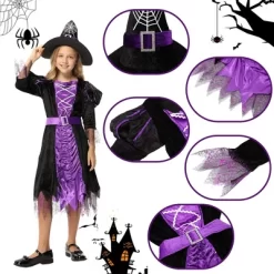 Garvee Girl Witch Costume Halloween Fancy Witch Dress -Classic Costume For Party Dress-Up, Purple+Black