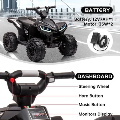 12V Ride On ATV For Kids, Electric Four Wheeler For Toddlers Ages 3-8, With Remote Control, LED Lights, Music, High/Low Speed, USB 4 12V Ride On ATV For Kids, Electric Four Wheeler For Toddlers Ages 3-8, With Remote Control, LED Lights, Music, High/Low Speed, USB - Image 2