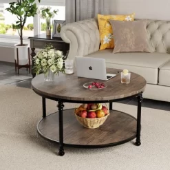 Coffee Table Round Center Table With Storage Shelf Wood Circle Coffee Table With Sturdy Metal Legs 17 Coffee Table Round Center Table With Storage Shelf Wood Circle Coffee Table With Sturdy Metal Legs -Garvee GUEST 51bd9a78 37ce 495b aafa ba9da0e3305b