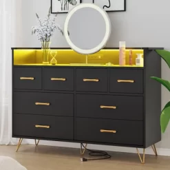 Dresser With Power Outlet And LED Lights, Wood 8 Drawer Dresser For Bedroom, Modern Chest Of Drawers For Closet, Living Room 16 Dresser With Power Outlet And LED Lights, Wood 8 Drawer Dresser For Bedroom, Modern Chest Of Drawers For Closet, Living Room -Garvee GUEST 5267e4fc 3f3d 4136 a0b5 6910acbe5c47