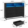 6-Drawer Wide Dresser With Built-In Charging Station And LED Lighting, Modern Black Wooden Storage Chest For Bedroom, Large Capacity Organizer -Garvee GUEST 53225b6a 9e6b 4e1f a0ff 3fb078a736a3