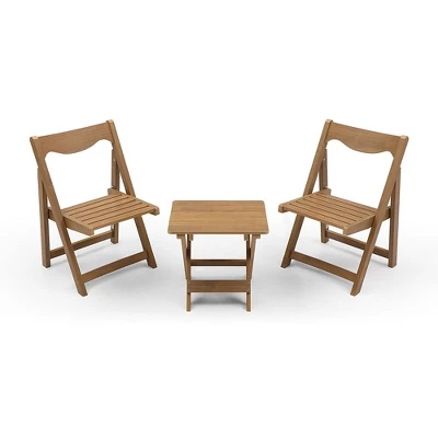 3-Piece Patio Bistro Set With Rectangular Coffee Table, 2 Chairs Outdoor Wood Foldable Small Table And Chair Set 4 3-Piece Patio Bistro Set With Rectangular Coffee Table, 2 Chairs Outdoor Wood Foldable Small Table And Chair Set - Image 2