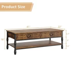 41" Rustic Coffee Table With 2 Storage Drawers, Rectangular Coffee Tables W/ Storage Shelf And Metal Legs, Wood Large Coffee Table For Living Room 17 41" Rustic Coffee Table With 2 Storage Drawers, Rectangular Coffee Tables W/ Storage Shelf And Metal Legs, Wood Large Coffee Table For Living Room -Garvee GUEST 53dd8207 688b 49b8 bc69 d890a8e12937