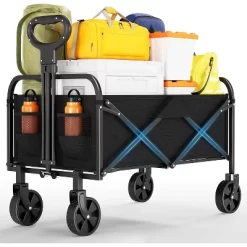 Collapsible Folding Wagon Cart, Heavy-Duty 360LBS Capacity, All-Terrain Utility Wagon With 360° Wheels & Cup Holders For Beach, Camping, Garden -Garvee GUEST 54103b82 a63f 4375 887f ddb3b69dce1a