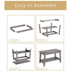 Coffee Table, 2-Tier Living Room Table Rectangular Center Table With Storage Shelf, Farmhouse Wood Coffee Table For Small Spaces, Easy Assembly, Gray -Garvee GUEST 54434720 7583 4cb3 95e2 cef16963c03c