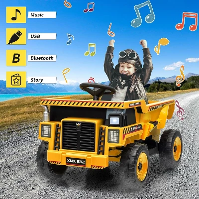 12V Kids Ride On Dump Truck With Remote Control,Ride On Car Toy With Spring Suspension,Music,LED Lights,Yellow 7 12V Kids Ride On Dump Truck With Remote Control,Ride On Car Toy With Spring Suspension,Music,LED Lights,Yellow - Image 5