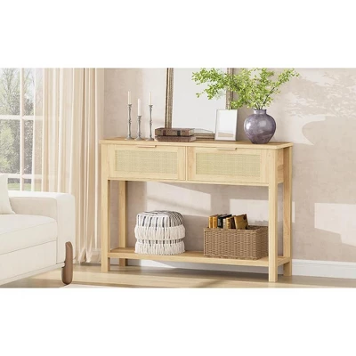 Entryway Table With Drawers, Rattan Console Table With Storage, Boho 2-Tier Sofa Table For Living Room And Hallway 10 Entryway Table With Drawers, Rattan Console Table With Storage, Boho 2-Tier Sofa Table For Living Room And Hallway - Image 8
