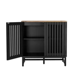 Cabinet With Slatted Grille Striped Door, Modern Style Cabinet, High-Quality MDF And Metal Leg -Garvee GUEST 554ec752 c074 4bb6 9a1f c0459d909616
