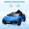 Ride On Sports Car, 12V Battery Powered Car For Kids, Licensed Corvette Kids Electric Car Toy, With RC, Visual Dashboard, Music