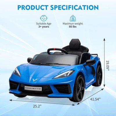Ride On Sports Car, 12V Battery Powered Car For Kids, Licensed Corvette Kids Electric Car Toy, With RC, Visual Dashboard, Music 3 Ride On Sports Car, 12V Battery Powered Car For Kids, Licensed Corvette Kids Electric Car Toy, With RC, Visual Dashboard, Music