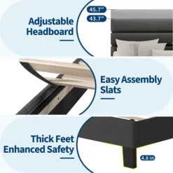 Queen Bed Frame With Adjustable Headboard, Linen Fabric Upholstered, Wooden Slats Support, Heavy Duty Mattress Foundation 12 Queen Bed Frame With Adjustable Headboard, Linen Fabric Upholstered, Wooden Slats Support, Heavy Duty Mattress Foundation -Garvee GUEST 5644b7c2 c81f 4b43 8ba8 1b57f9f61e77