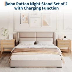 Rattan Night Stand Set Of 2, Boho Nightstand With 2 Drawers And Storage Shelf, Modern Farmhouse Nightstand, Side Tables For Living Room, Bedroom -Garvee GUEST 56bdc743 94e7 4f37 b155 b0fc93784832