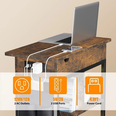 End Table With Charging Station, Narrow Side Table Nightstand With Outlets USB Ports And Storage 3 End Table With Charging Station, Narrow Side Table Nightstand With Outlets USB Ports And Storage