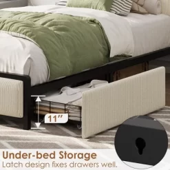 Bed Frame With 2 Storage Drawers And Charging Station, Rustic Velvet Upholstered Platform Bedframe With Storage Headboard, No Box Spring Needed -Garvee GUEST 57c8981e f241 4808 8dd2 89a38ad3f8f7