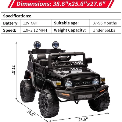 Electric Car, Licensed Toyota 12V Ride-On Car, For Kids With RC, Music, LED Lights, Double Doors, Safety Belt 8 Electric Car, Licensed Toyota 12V Ride-On Car, For Kids With RC, Music, LED Lights, Double Doors, Safety Belt - Image 6