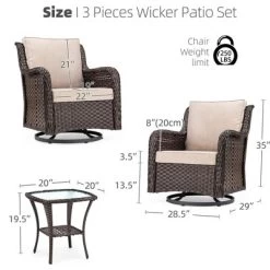 Whizmax Swivel Rocker Patio Chairs Set Of 2 And Matching Side Table - 3 Piece Wicker Patio Bistro Set With Premium Fabric Cushions Outdoor Furniture -Garvee GUEST 58906a72 6275 497a ae62 4a19647da2cd