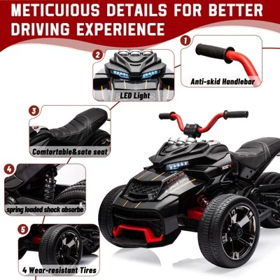 12V Kids Ride On ATV, 3 Wheeler Motorcycle, Rechargeable Battery-Powered ATV Toy Car With Music 5 12V Kids Ride On ATV, 3 Wheeler Motorcycle, Rechargeable Battery-Powered ATV Toy Car With Music - Image 3