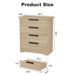 4 Drawer Dresser For Bedroom, Natural Dresser Chest Of Drawers With Embedded Handles, Wooden Dresser Organizer For Living Room Nursery Entryway -Garvee GUEST 59266f31 1054 4908 986c 2ffcd93080bc