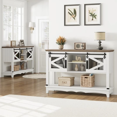 Entryway Table With Cabinet, Farmhouse Console Sofa Table With Storage, Rustic Sofa Table With Sliding Barn Doors, Console Table With Open Shelf 7 Entryway Table With Cabinet, Farmhouse Console Sofa Table With Storage, Rustic Sofa Table With Sliding Barn Doors, Console Table With Open Shelf - Image 5